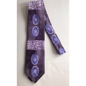 Daniel Ellissa Necktie Y2K 100% Polyester New York Purple Art Deco Men's